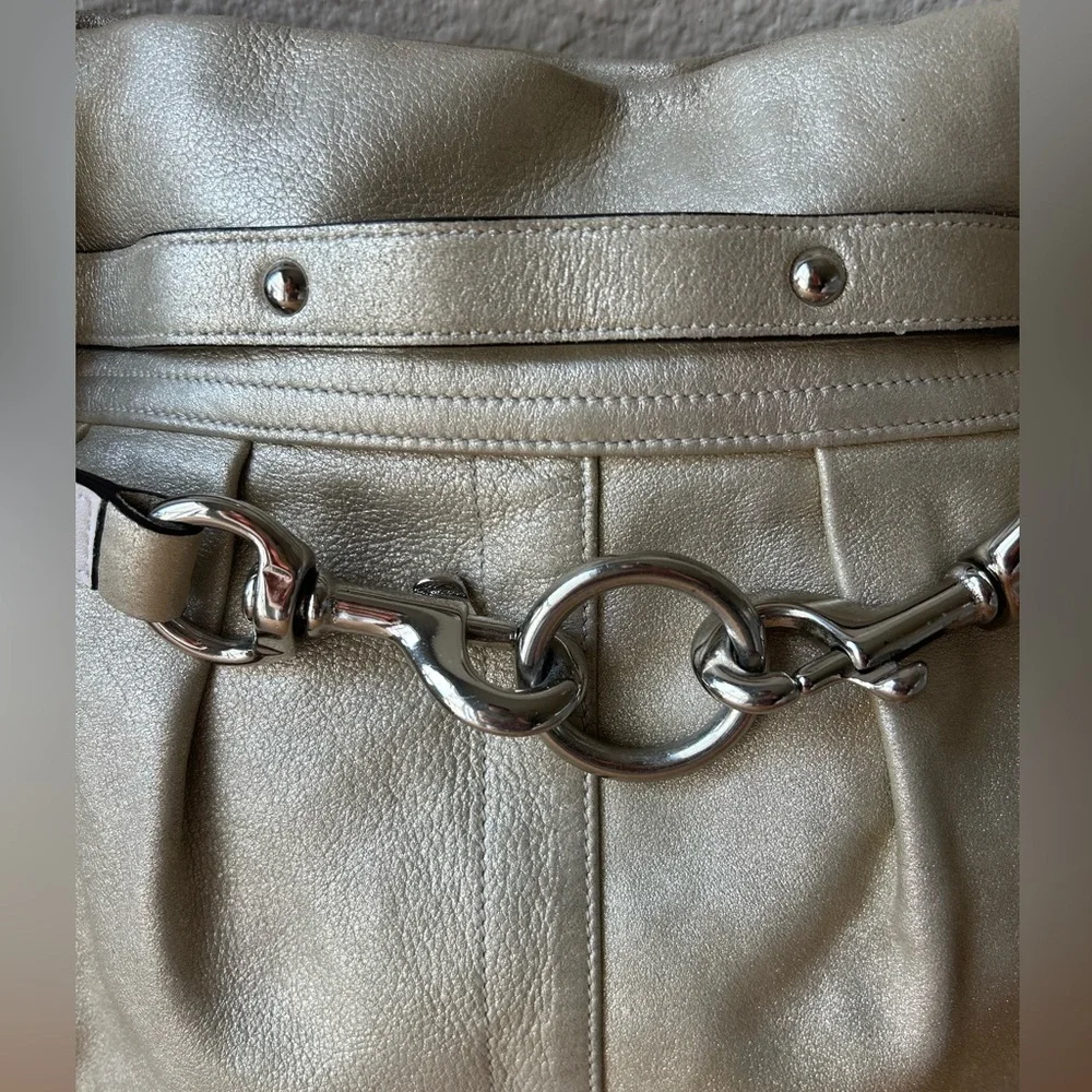 COACH VTG Shimmer Metallic Gold Soft Pleated Goat Suede Belted Hobo Shoulder Bag
